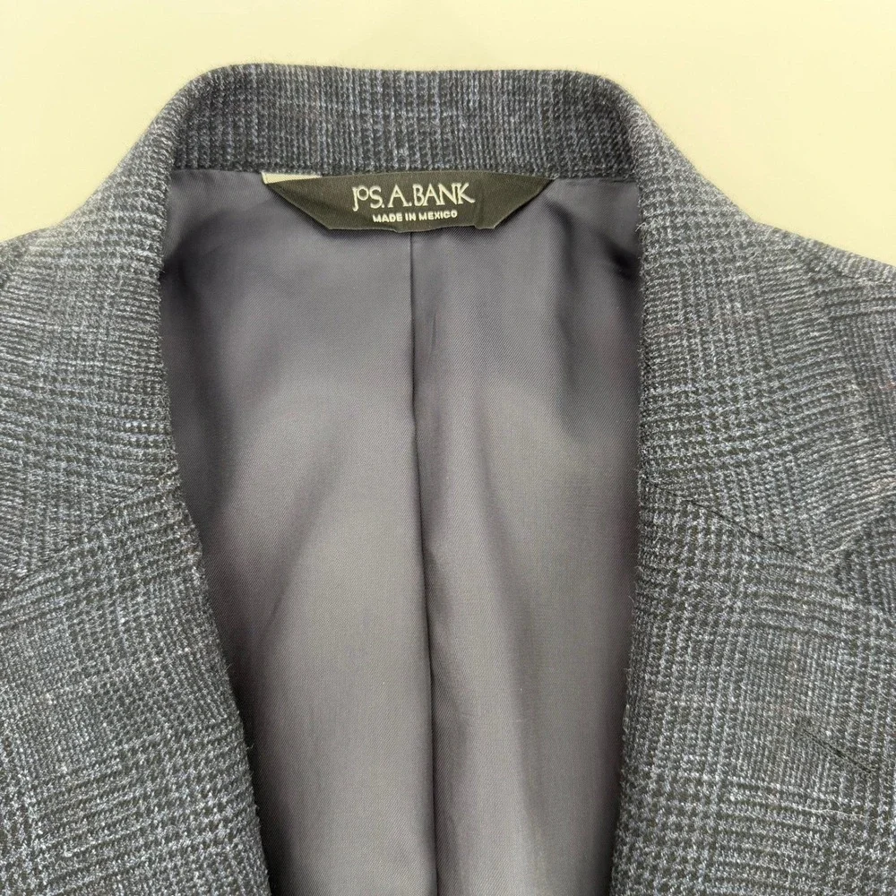 Jos. A. Bank Sport Coat Mens 44R Blue Wool Silk Linen Glen Plaid Granada Blazer